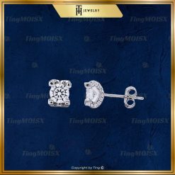 Khuyên tai Bạc S925 4 Chấu Đính Viền Moissanite Hạt Chủ 0.5 Carat Unisex Thanh Lịch BTM013